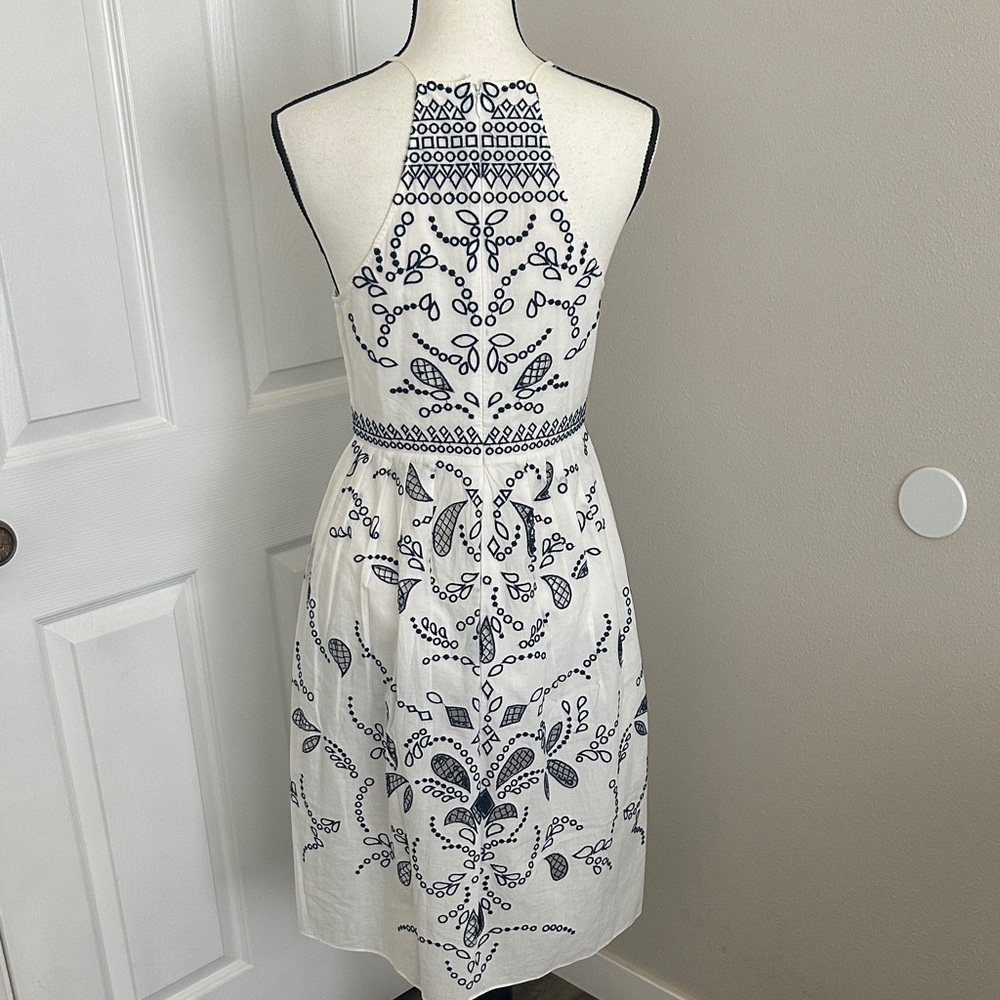 Parker White Dress with Navy Embroidery - Picture 6 of 11